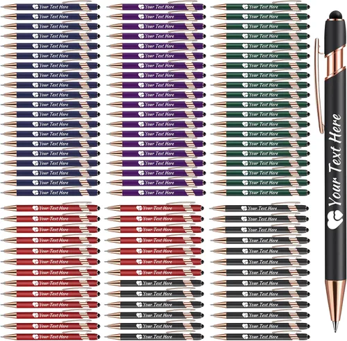 Vista 23 de Bolígrafos personalizados con lápiz capacitivo, bolígrafos con nombre impresos personalizados con tinta negra, impresos con tu logotipo o mensaje