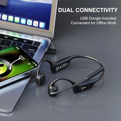 Vista 6 de MAIRDI Auriculares de conducción ósea abierta Bluetooth con micrófono con cancelación de ruido, auriculares Bluetooth inalámbricos con micrófono