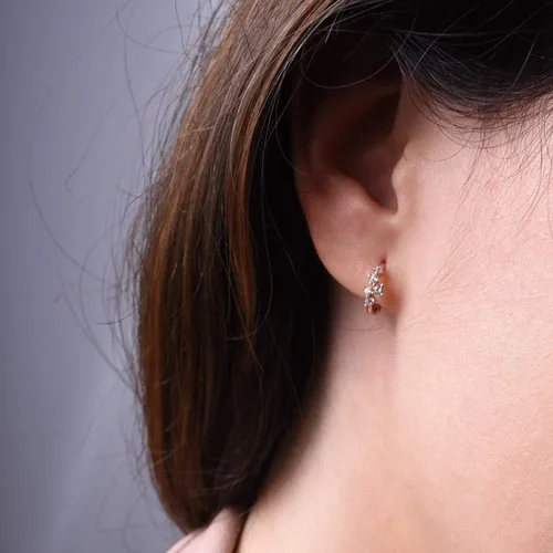 Vista 2 de Pendientes CZ Mini aro de caída Huggies Plata esterlina 925 - Pequeña circonita cúbica micro pavé