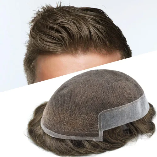 Vista 12 de Hombres Toupee Sistema de Cabello Humano Real para Hombres Encaje Suizo Toupee Para Hombres Nudos Blanqueados Hombres Hairpieces Pieza Para Hombres