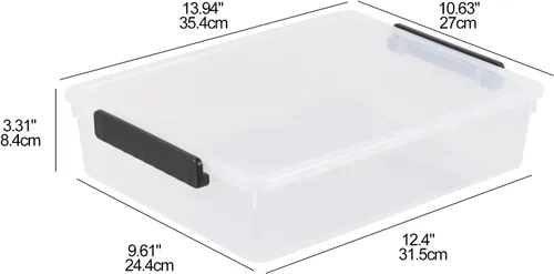Vista 2 de Paquete de 4 contenedores planos de plástico con tapas, caja de almacenamiento transparente apilable de 6 cuartos de galón