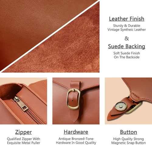 Vista 3 de Bolso vintage con solapa de cuero vegano con asa superior para mujer, bolso casual retro para el hombro, bolso clásico