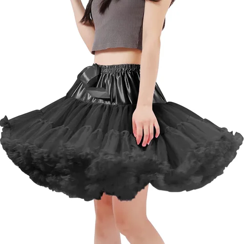Vista 2 de Womens Fluffy Tulle Tutu Petticoat Half Slip Underskirt Negro