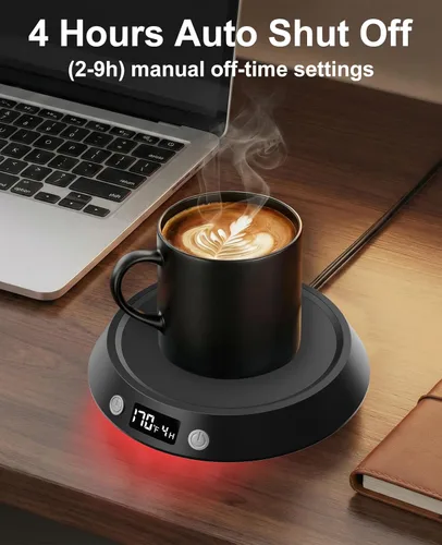 Vista 3 de Kepwam Calentador de Taza de Café – Calentador de Café Eléctrico de 55W para Escritorio, 3 Configuraciones de Temperatura y Temporizador de 2-9