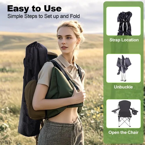 Vista 9 de VTOY Sillas de camping plegables duraderas 600D Oxford, silla portátil al aire libre con bolsa enfriadora, portavasos y bolsillo de almacenamiento