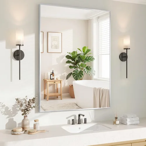Vista 46 de Koonmi Espejo de pared rectangular negro, espejo de baño de 20 x 30 pulgadas, espejo de tocador con marco de aluminio para entrada, sala de estar