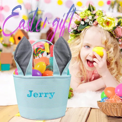 Vista 7 de Jocidea - Cesta de Pascua personalizada, cestas de conejo de Pascua para niños, color azul