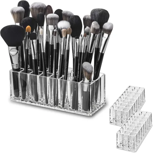 Vista 7 de byAlegory - Organizador de brochas de maquillaje acrílico Almacenamiento de cosméticos para 24 espacios (transparente)