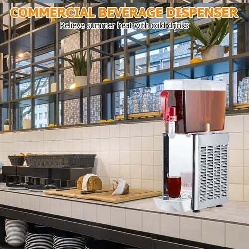Vista 2 de Towallmark 1 Tanks Dispensador de jugo comercial de 2.64 galones de 10 litros, 10 litros por tanque, dispensador de bebidas de té helado de acero