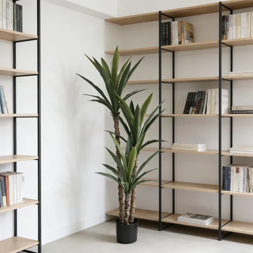 Vista 6 de momoplant Árbol de agave artificial de 4.5 pies, planta de agave artificial con 3 cabezas de seda en maceta de plástico para decoración del hogar