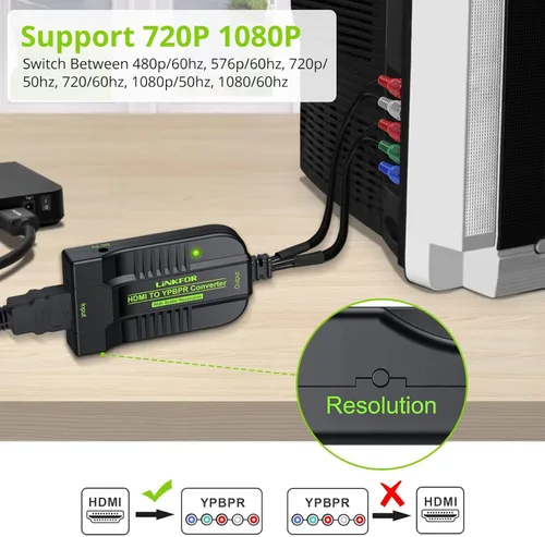 Vista 6 de LiNKFOR 1080P HDMI a Componente Convertidor Escalador HDMI a YPbPr Convertidor convertir HDMI a componente HDMI a video Convertidor HDMI a 5RCA RGB