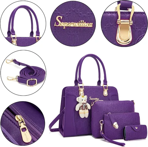 Vista 82 de Bolsos de mano de moda para mujer, bolsa de hombro, asa superior, bolsa de mano, juego de 4 piezas