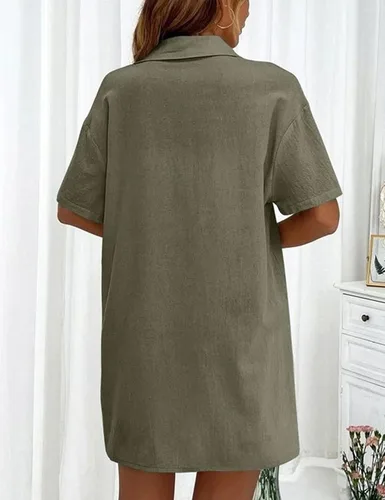 Vista 4 de QIBABU Conjunto de 2 piezas de pantalones cortos de lino para mujer, camiseta de manga corta y pantalones cortos, conjunto deportivo para vacaciones
