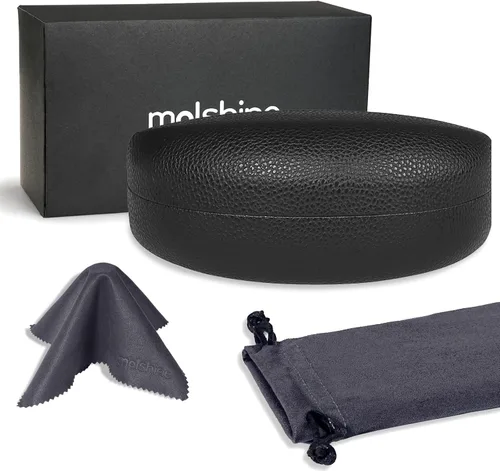 Vista 2 de molshine Funda rígida para gafas de sol, funda clásica grande para lentes de sol, lentes con paño de limpieza, bolsa