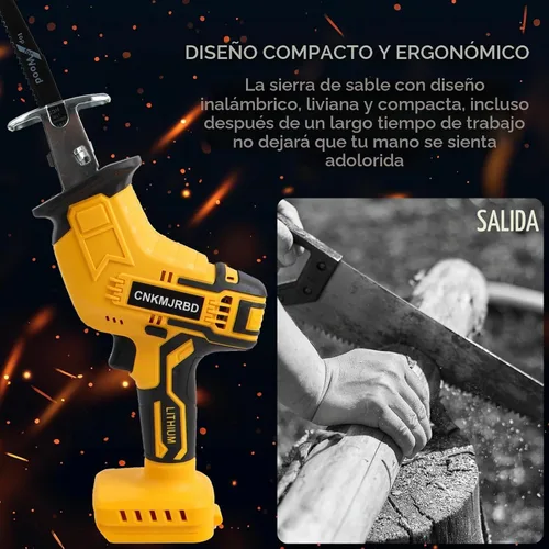 Vista 7 de Sierra recíproca inalámbrica compatible con batería DeWalt 20V Max Amarillo