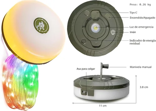Vista 5 de Guirnalda de luces de camping, equipo esencial de campamento, luces de lámpara de 32.8 pies, impermeables, 4 en 1, cadena de luces para exteriores