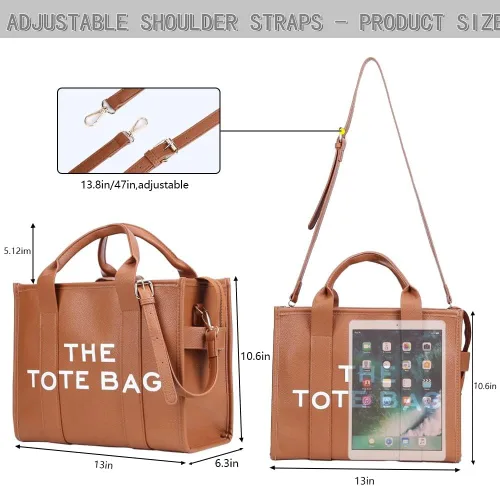 Vista 6 de Bolsas de trabajo para mujer, de gran tamaño, de piel sintética, con asa superior, para mujer