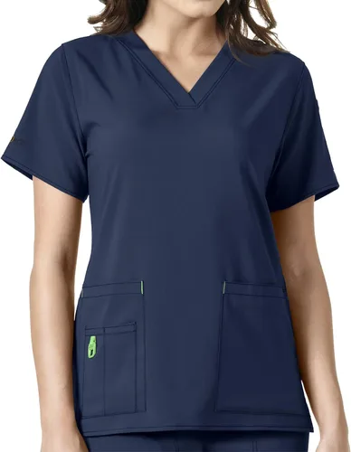 Vista 21 de Carhartt Scrubs C12110, camiseta de mujer Force® Cross-Flex de ajuste moderno con cuello en V Azul celeste