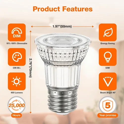 Vista 2 de Sylvania - Bombilla LED TruWave Serie Natural PAR16, equivalente a 50 W, eficiente 6 W, base media, regulable, 5000 K, luz diurna, 1 paquete (40931)