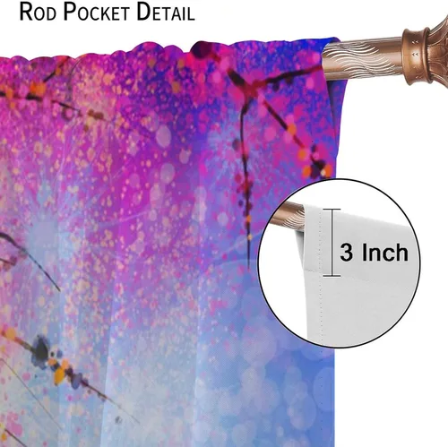 Vista 6 de Cortinas opacas con diseño floral de galaxia azul abstracta para dormitorio, cortinas de ventana de teñido anudado con diseño de flor de cerezo