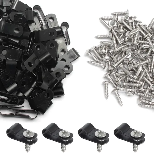 Vista 10 de 50 abrazaderas de clip tipo R de 1/2 pulgada, clips de montaje tipo P de nailon, abrazadera de alambre para gestión de cables, tornillos de acero