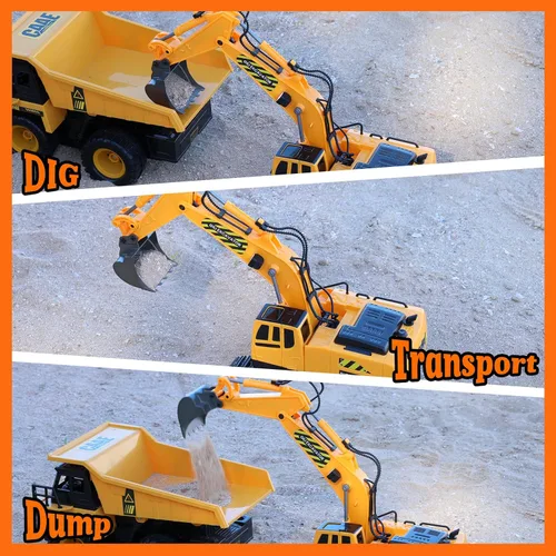 Vista 3 de RC Toys Construction Excavator Car: regalo de cumpleaños para niños y niñas de 4, 5, 6, 7, 8, 9 años o más, juego de vehículos de arena para niños