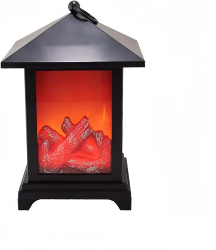 Vista 37 de Farol de chimenea pequeño y acogedor tradicional realista con efecto de llama de leña, luz LED, estilo carbón, lámpara de mesa