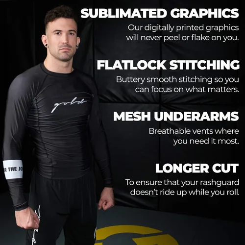 Vista 3 de Gold BJJ Fundación Rash Guard - Rashguard clasificado No-Gi y Gi Jiu Jitsu