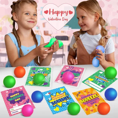 Vista 7 de 28 tarjetas de regalo del día de San Valentín con bola pequeña para intercambio escolar de niños, Bulk Valentines' Cards for Classroom Exchange