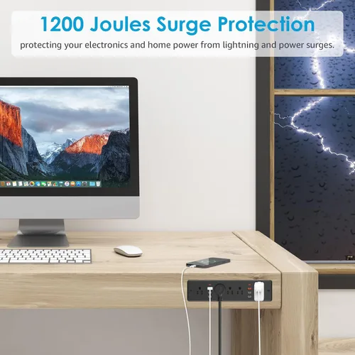 Vista 4 de HHSOET Regleta de enchufes empotrada de 13 en 1 con enchufe plano, tomacorriente para muebles de carga rápida con USB, enchufe de protección contra