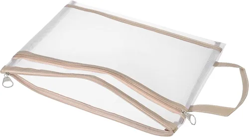 Vista 3 de PATIKIL Bolsa de nailon con cremallera para documentos con asa A4 de malla transparente para oficina y negocios, color marrón