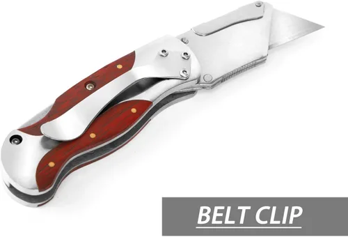 Vista 5 de WORKPRO - Cuchillo de uso de cambio rápido, mango de madera estilo retro, cuchillo plegable con clip