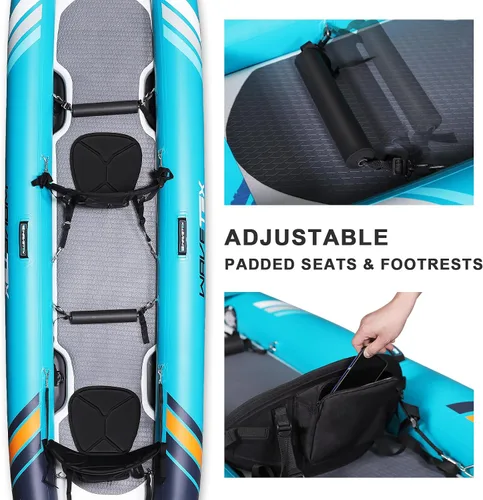 Vista 2 de Kayak inflable, kayak plegable ligero y duradero, kayak inflable, kayaks para adultos remando en ríos, lagos y aguas costeras