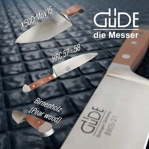 Vista 3 de Güde Alpha Pear Series Cuchillo de chef forjado a mano/afilado con mango de madera de pera de lujo de 6 pulgadas, fabricado en Solingen, Alemania
