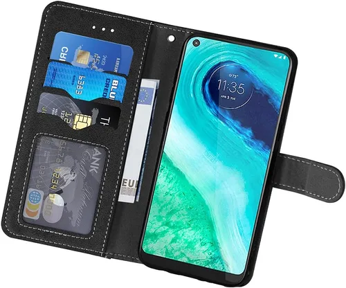 Vista 2 de Asuwish Funda compatible con Moto G Fast 2020 y protector de pantalla de vidrio templado, soporte para tarjetas de crédito, accesorios para celular