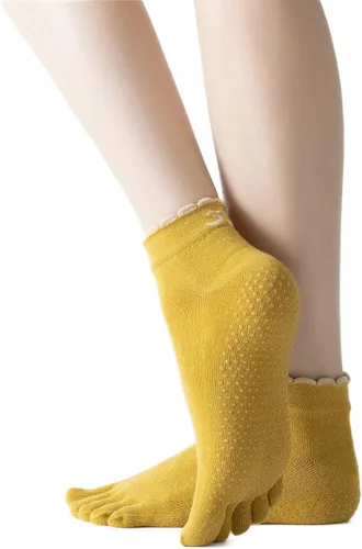Vista 21 de Calcetines de yoga con dedos de pilates con empuñaduras para mujer, antideslizantes, acolchados, florales, calcetines tobilleros para baile de ballet