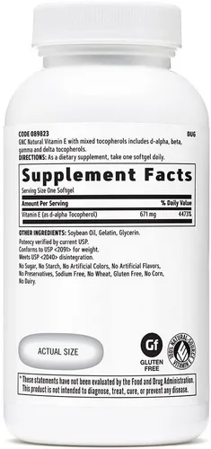 Vista 2 de GNC Vitamina E 100% natural 1000IU - 60 cápsulas blandas, 60 porciones