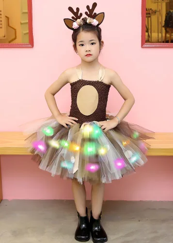 Vista 2 de Tutu Dreams Disfraces de animales de Halloween para niños y niñas de 1 a 10 años, reno, jirafa, tigre con diadema, ropa de disfraces de Halloween