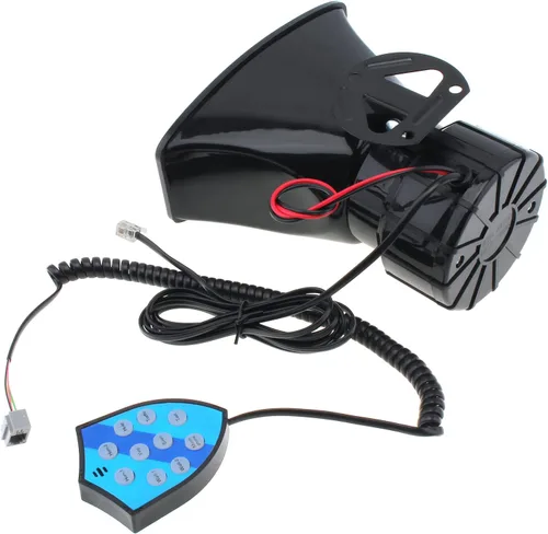 Vista 7 de bocina de coche de 12 V, 100 W, 9 sonidos, bocina de sirena de coche con soporte de gancho, función de llamada, alarma de advertencia electrónica