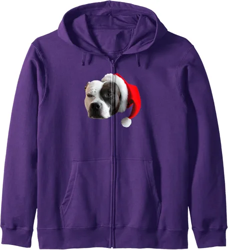 Vista 8 de Cute Pit Bull Terrier Santa Hat Image Christmas Dog Pittie Zip Hoodie Negro