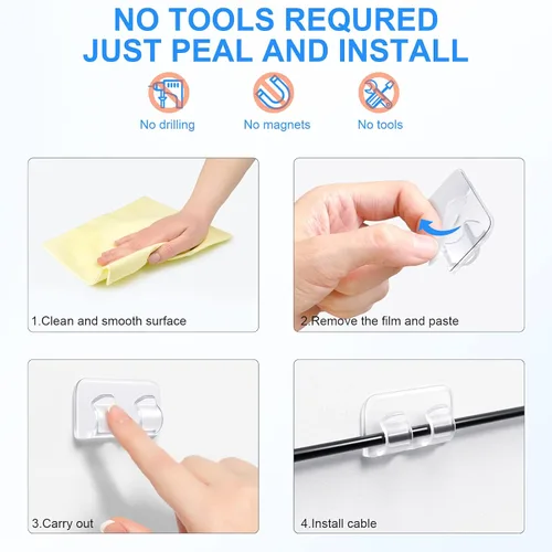 Vista 5 de Ganchos para clips de luces de cadena para exteriores: 25 piezas de clips de cable resistentes con tiras adhesivas impermeables para colgar luces