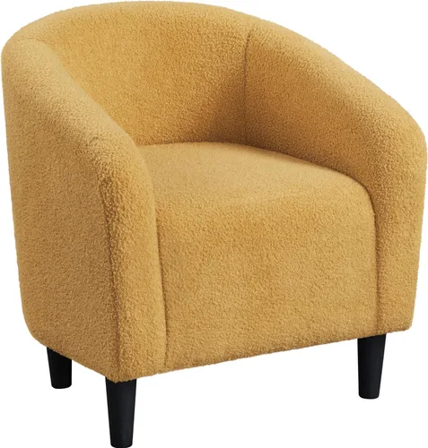 Vista 25 de Yaheetech Silla Accent tipo barril, silla de club de tela de pana, elegante sillón de sherpa peludo con acolchado suave y acogedor, adecuado