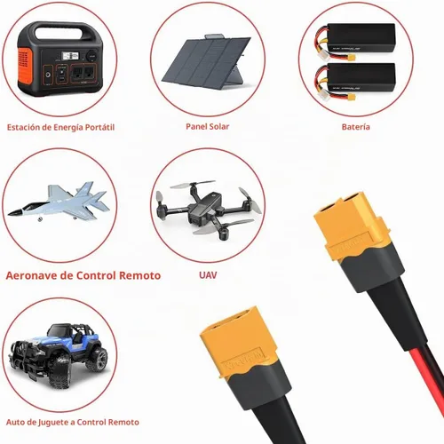 Vista 7 de ELFCULB 10AWG 2FT XT60 Cable de Extensión 2 6 10 20 35 50 75 100FT Conector XT60 Hembra a Macho para Batería RC Estación de Energía Portátil Panel