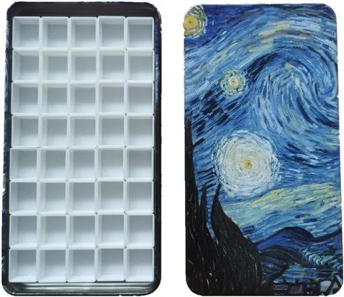 Vista 10 de Sartenes de acuarela con rayas magnéticas, 100 bandejas vacías de plástico blanco completo para pintura al óleo de acuarela o caja de lata de viaje