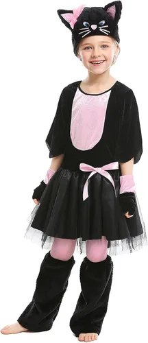 Vista 3 de Viyorshop Disfraz de gato negro para niñas, disfraz de gatito, disfraz de Halloween
