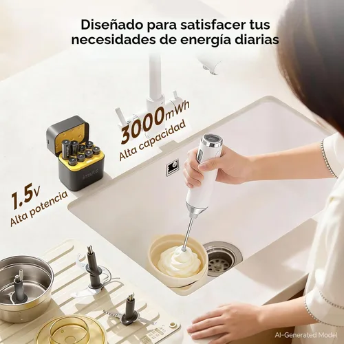 Vista 4 de imuto Baterías AA recargables con cargador, 3000 mWh aa Litio Paquete de 4
