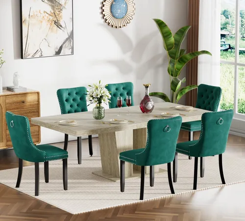 Vista 42 de Henf Juego de mesa de comedor extensible de 5 piezas para 4, 63"-79" Mesa de cocina grande extensible con 4 sillas negras acolchadas, Juego de mesa