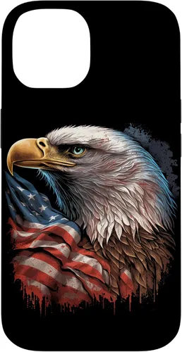 Vista 4 de Funda patriótica para iPhone 16 con diseño de ojos de águila calva americana