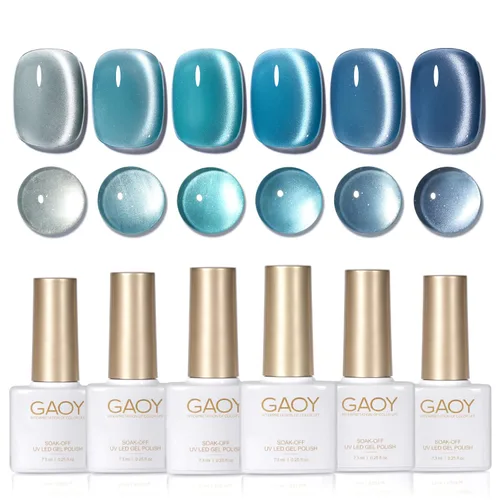 Vista 15 de GAOY Juego de esmaltes de uñas de gel con purpurina de ojo de gato con imán y galaxia colorida para ojos de gato holográficos, manicura de gel