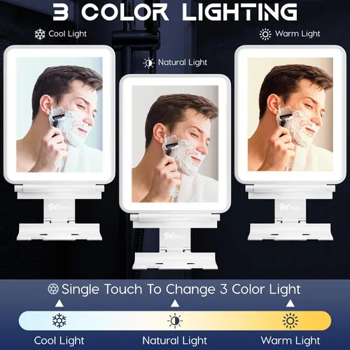 Vista 3 de Espejo de tocador con luces Espejo de ducha sin niebla Espejo de afeitar ligero de 3 luces con una escobilla de goma Espejo de pared LED a